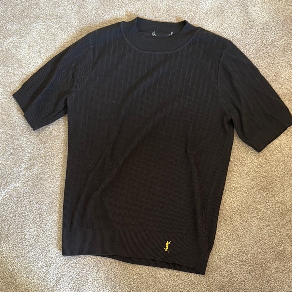 Saint Laurent Black Short Sleeve Ribbed Knit Shirt